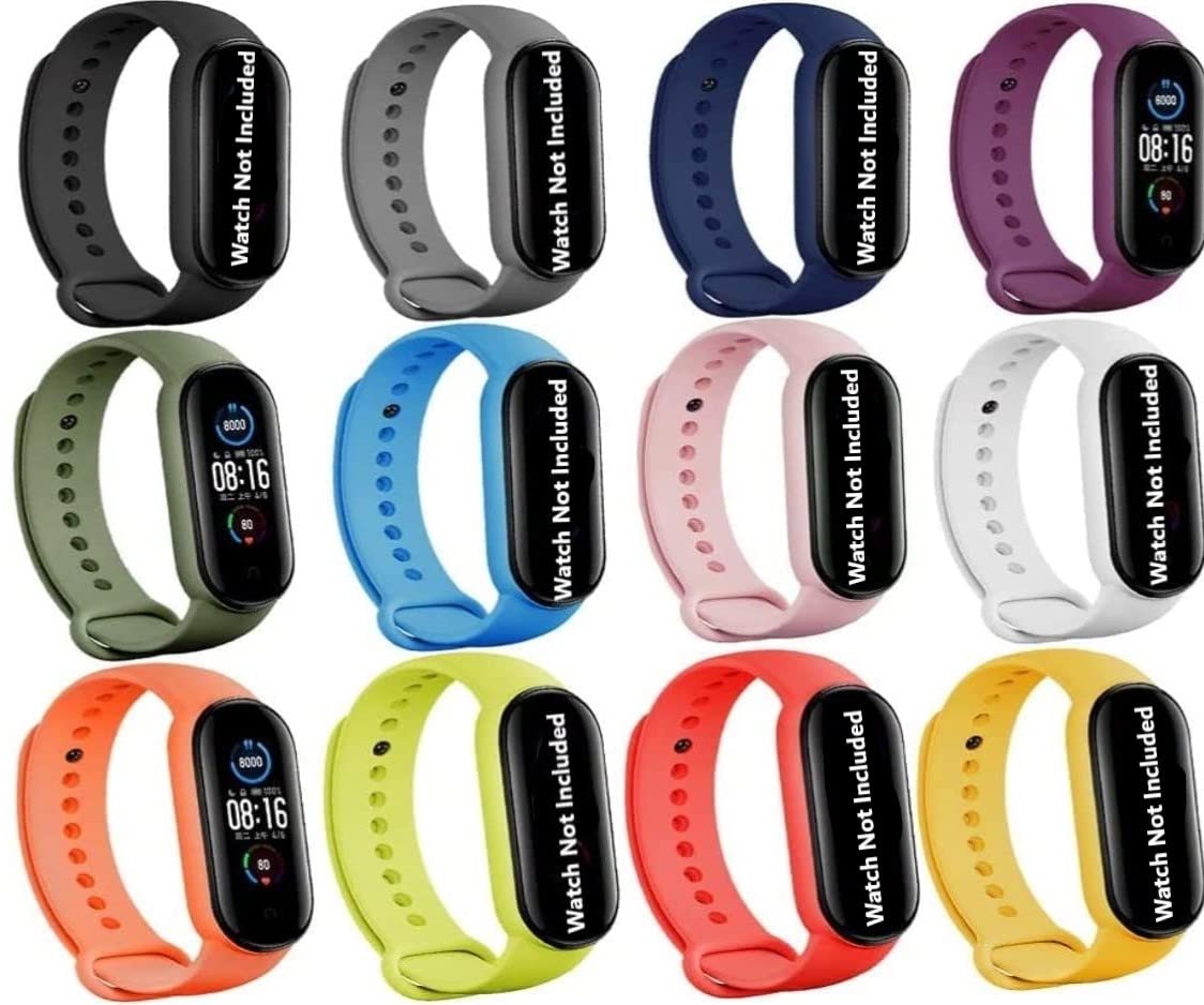 Techmount Silicone Band Strap Compatible with Mi Band 3/Band 4 (Watch NOT Included) (Pack of 12, Black-Grey-Navy Blue-Wine-Light Green-Sky Blue- Baby Pink-White-Orange-Parrot Green-RED-Yellow) (B0BFJBCJRH) Amazon Price History, Amazon Price Tracker