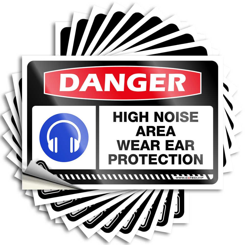 Funny Bumper Stickers Danger High Noise Area Wear Ear Protection Stickers 10Pcs Hardhat Stickers and Decals Adult Humor Stickers(12X18CM)