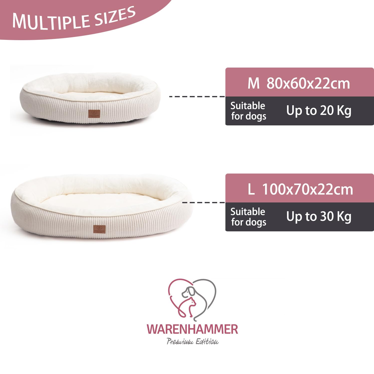 Hundebett Orthopädisches Premium Hundebett, flauschig weich, abnehmbar/waschbar 22 cm hoch, weiches Flanell/herausnehmbare Innenmatratze/Dicker Rand (100 x 70 x 22 cm)