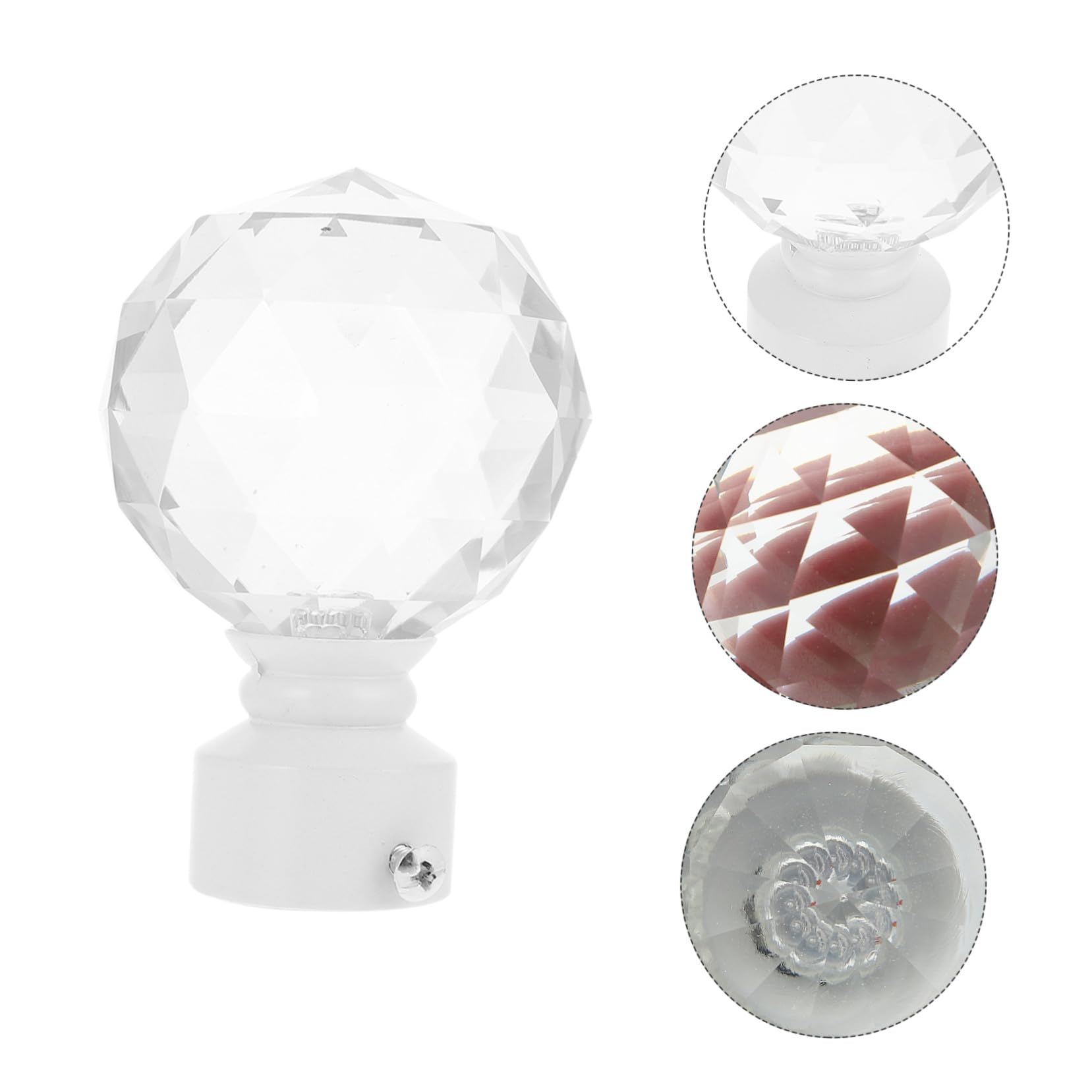 Alipis Embouts de Barre à Rideaux Décoration Élégante pour Salon et Maison Accessoires pour Tringle à Rideaux 2pcs en Fer et Cristal Blanc sans Perçage