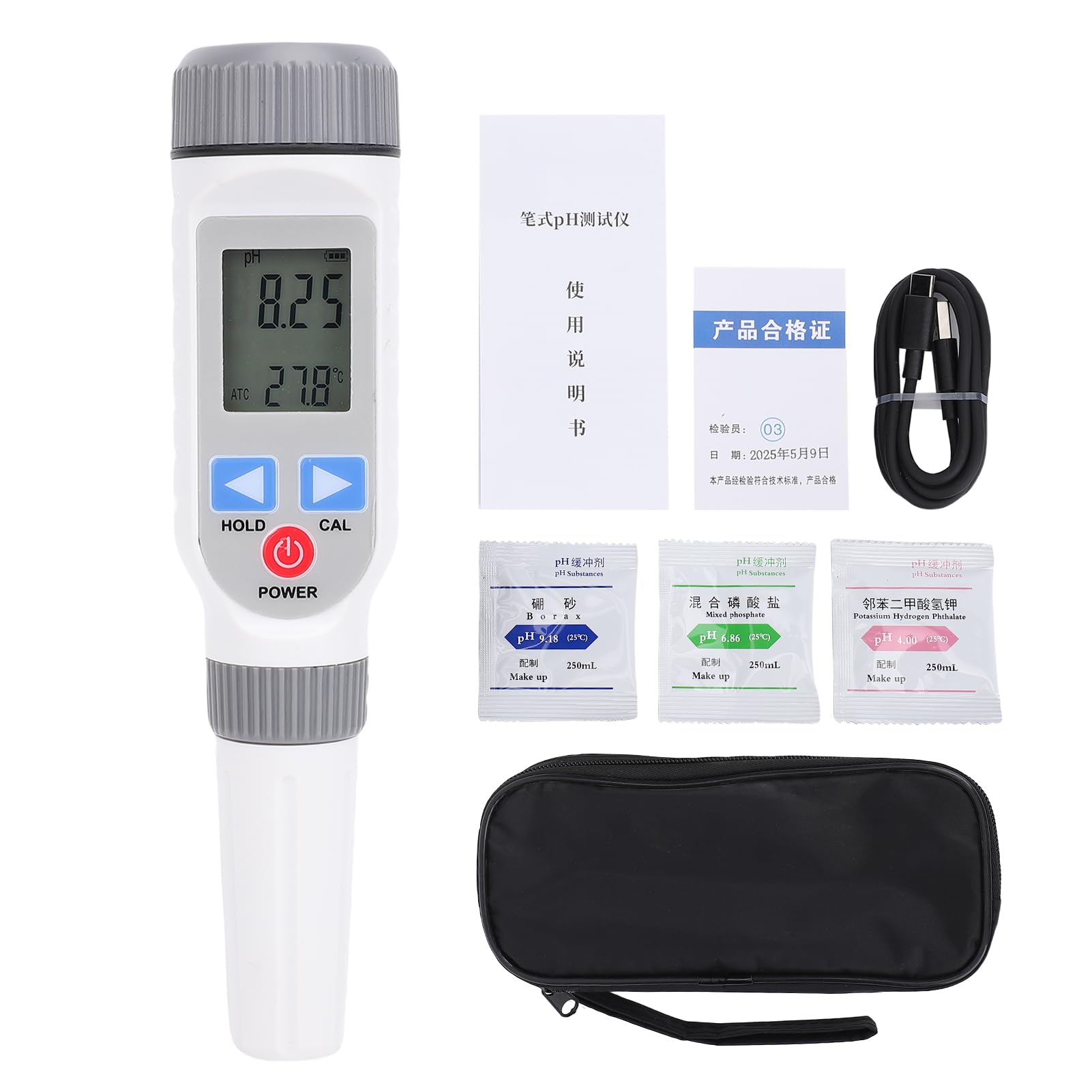Probador de PH Portátil y de Alta Precisión para Uso Industrial, Alimentario y Investigación con Apagado Automático Compensación Temperatura, Medidor PH con Estuche Transporte para Calidad del