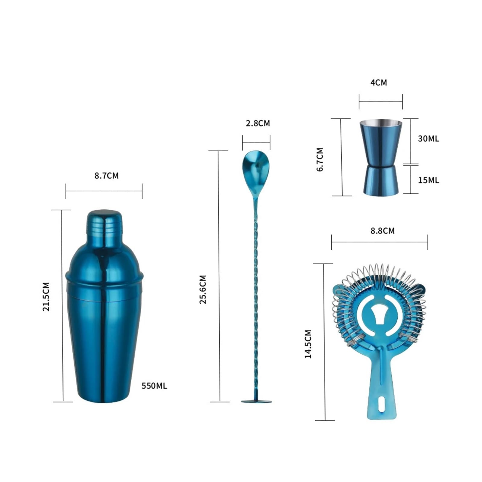 Juego de coctelera 4 Uds. De 20OZ con colador Barman, Barra medidora, Accesorios Cuchara mezcladora