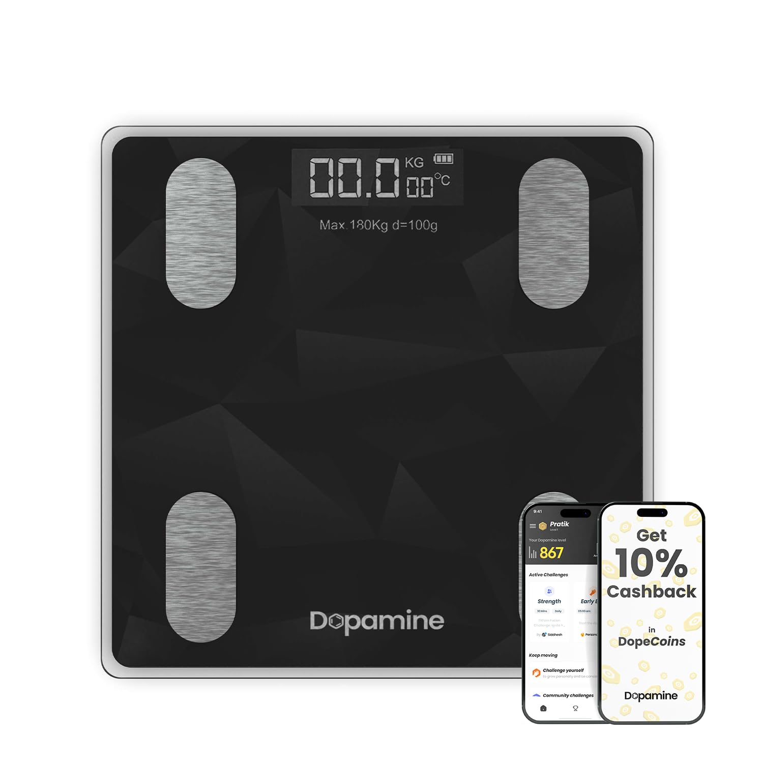 The Cube Club Weight Machine Smart Sync Body Fat Analyzer Multi-User Profiles 12 Health Metrics BMI Weighing Scale with LED & Glass Top (PLOYGON, 180kg Max, 2.5 Year Warranty) (B0CWXRGWDB) Amazon Price History, Amazon Price Tracker