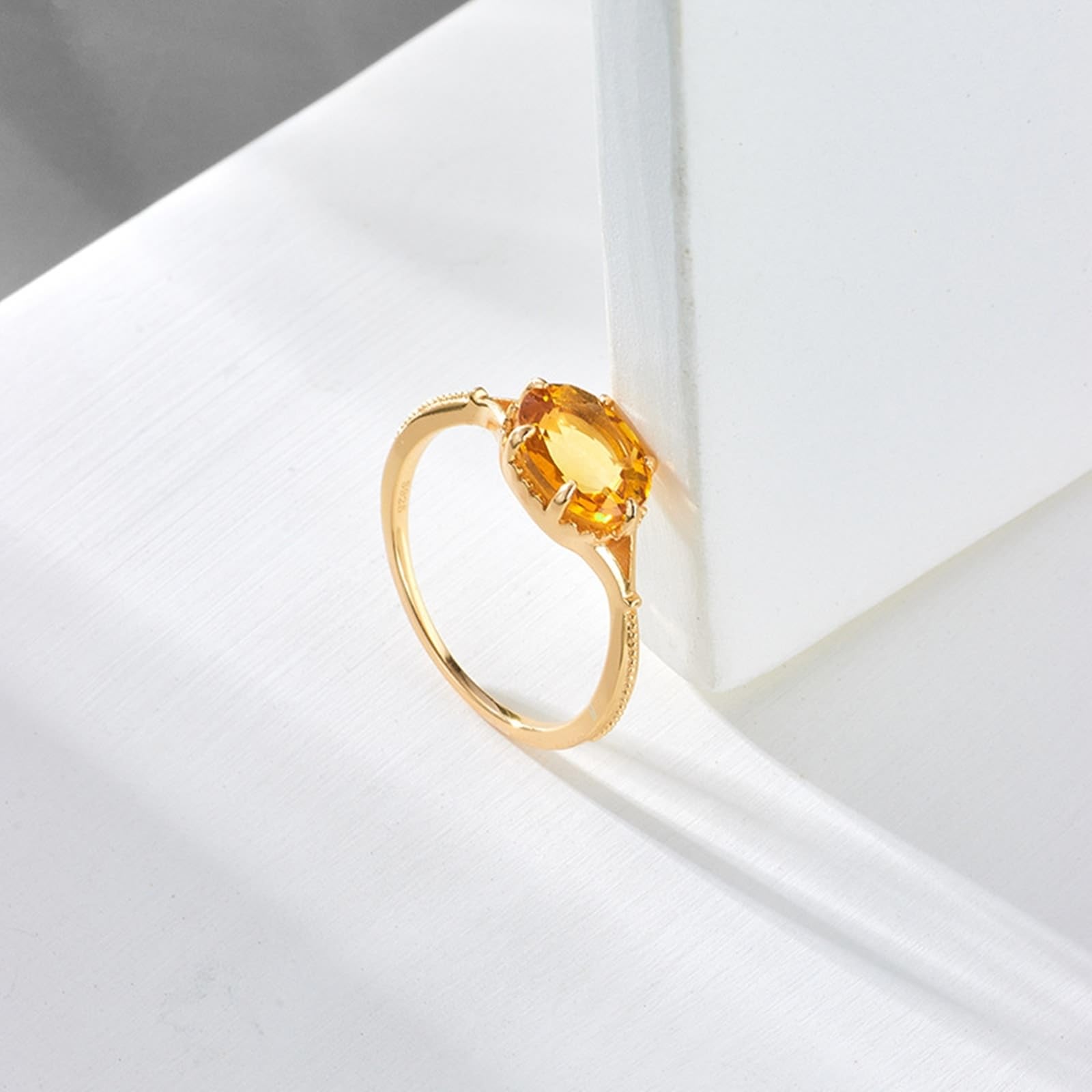 Anello solitario in vero oro 9 K/14 K/18 K con citrino giallo ovale, anello solitario per partner