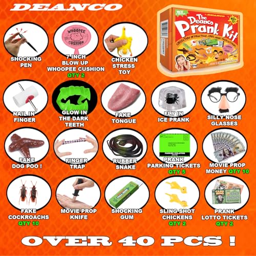 DEANCO Prank kit - 40 + Piece Set - Gags & Practical Joke Toys - Prank Stuff for April Fools - Ultimate Practical Jokes - Toys for Boys 8-10 - Image 3