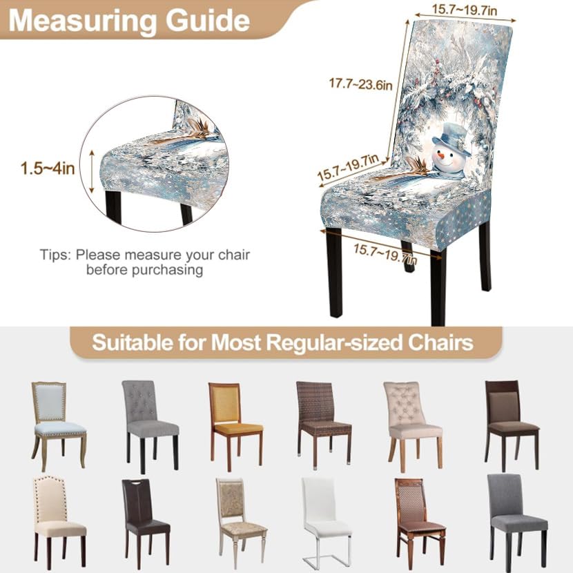 Image of Winter Snowman Dining Chair Covers Set of 4, Christmas Slipcovers