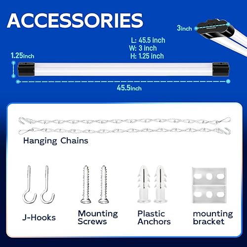 Miniatura 6 de Paquete de 10 luces LED enlazables de 4 pies para tienda, 4400 lm, 42 W equivalente a 250 W, luces de tienda de 5000 K para garaje, colgar o montar