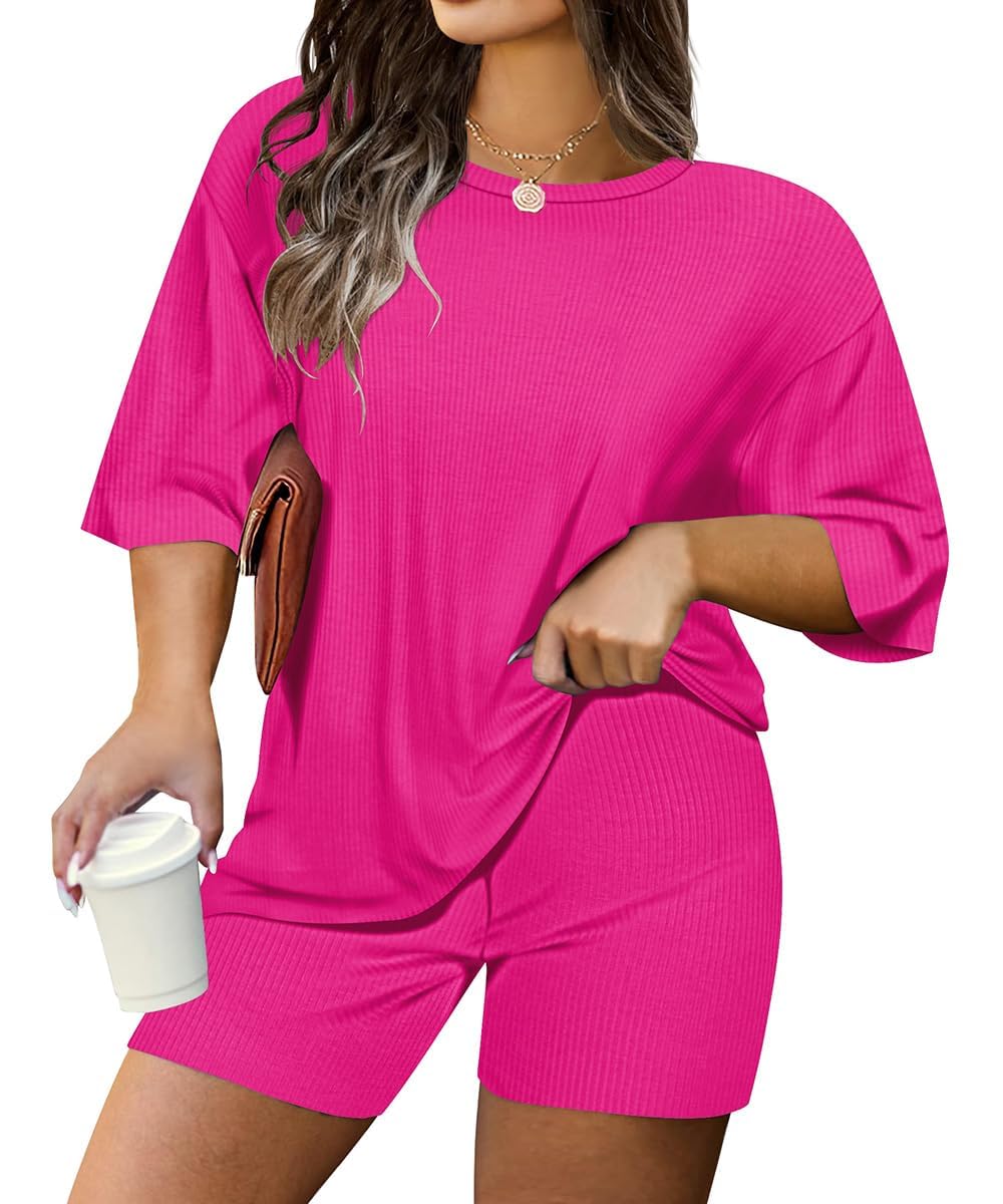 TIYOMI Plus Size 2 Piece Outfits for Women Summer Short Sets Track Suits Lounge Set with Pocket Casual Vacation Outfit XL-5XL