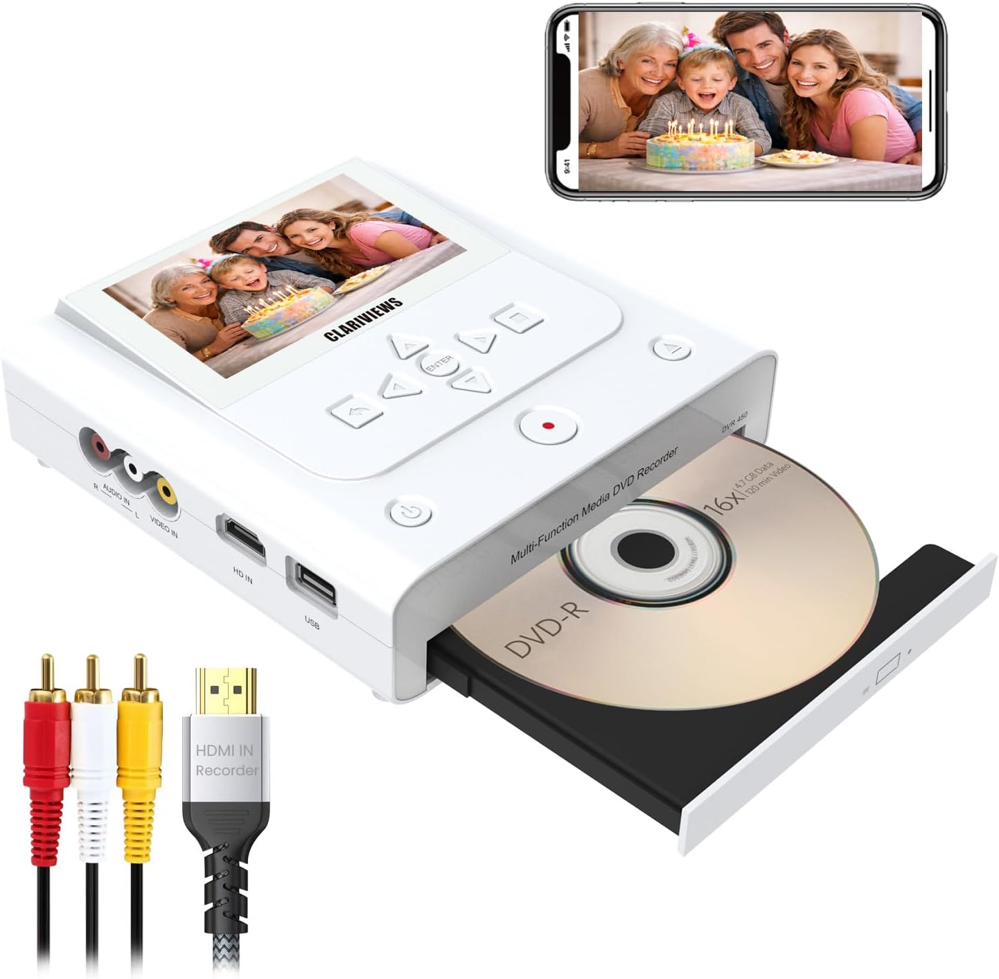VHS to DVD Recorder, DVD Recorder with HDMI & AV Input, Convert VHS, VCR, Hi8 and Camcorder to DVD, USB, SD or HDD, No PC Needed, 4.3" LCD Preview, Phone Video/Photo to DVD/USB/SD/HDD App Copy