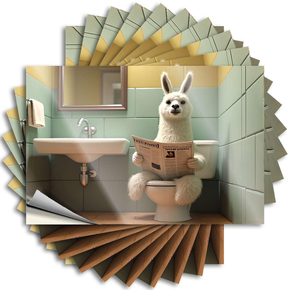 Backyard Accessories, Saying Dry Tumbler A Llama is Reading A Newspaper in The Bathroom | Cute Waterproof Vinyl Stickers(6X9CM)