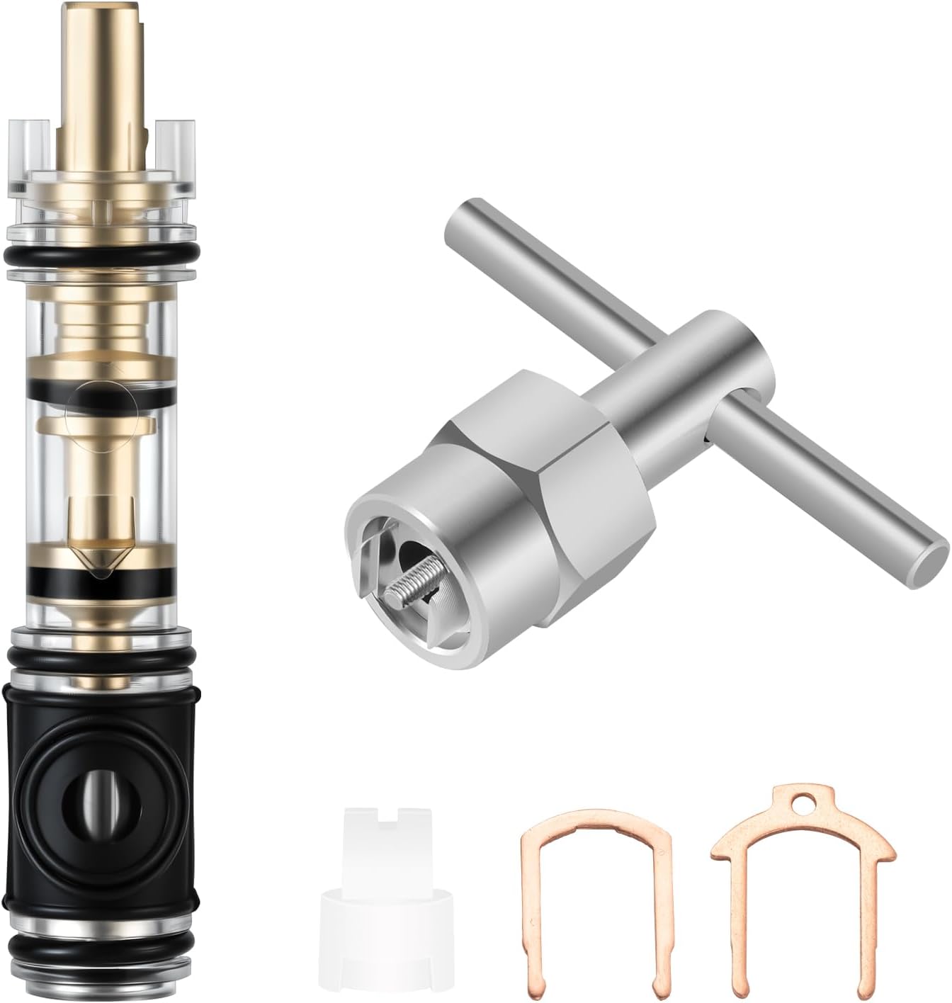 8 Pack Dual Seal 1225 Replacement Cartridge With 104421 Cartridge Removal Tool, for Moen 1225 1225B, One Handle Bathroom Faucet Cartridge, for Single Handle Faucet/Showers, Brass