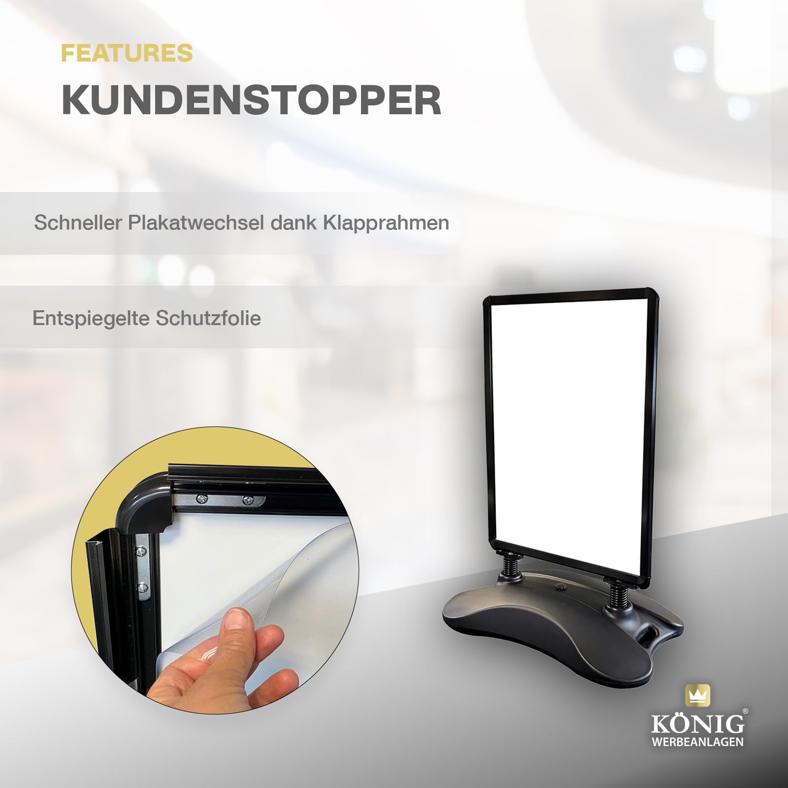 Dreifke Kundenstopper Keitum Wind Line DIN A1 | beidseitig für 2 Plakate | stabiler Fuß für sicheren Stand bei Wind und Wetter | entspiegelte Schutzscheiben | Plakatständer Aufsteller (Schwarz)