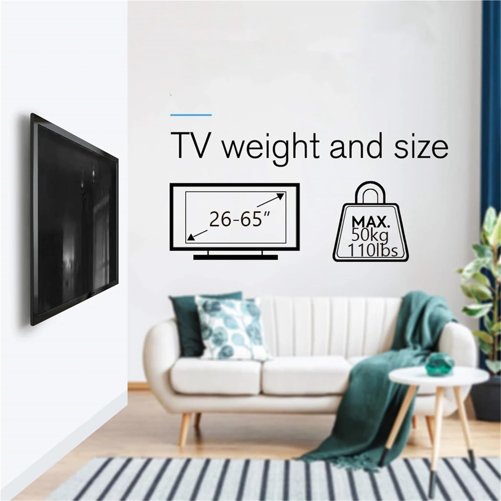 Soporte fijo de pared para televisores planos y curvos de 26 y 65 pulgadas, VESA máximo 400 x 400 mm, soporta hasta 110 libras, soporte universal de fácil instalación