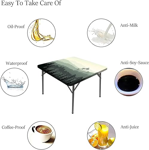 Miniatura 6 de Mantel cuadrado de paisaje, panorama del valle y bosque brumoso de pinos elástico, se adapta a mesas de 40 x 40 pulgadas, para restaurantes, picnic,