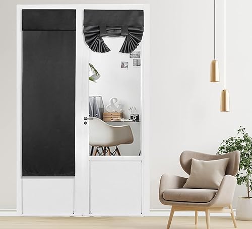 Miniatura 9 de PI Cortina opaca para puerta francesa, privacidad con aislamiento térmico y velcro para puerta de cristal, puerta delantera, puerta corredera,