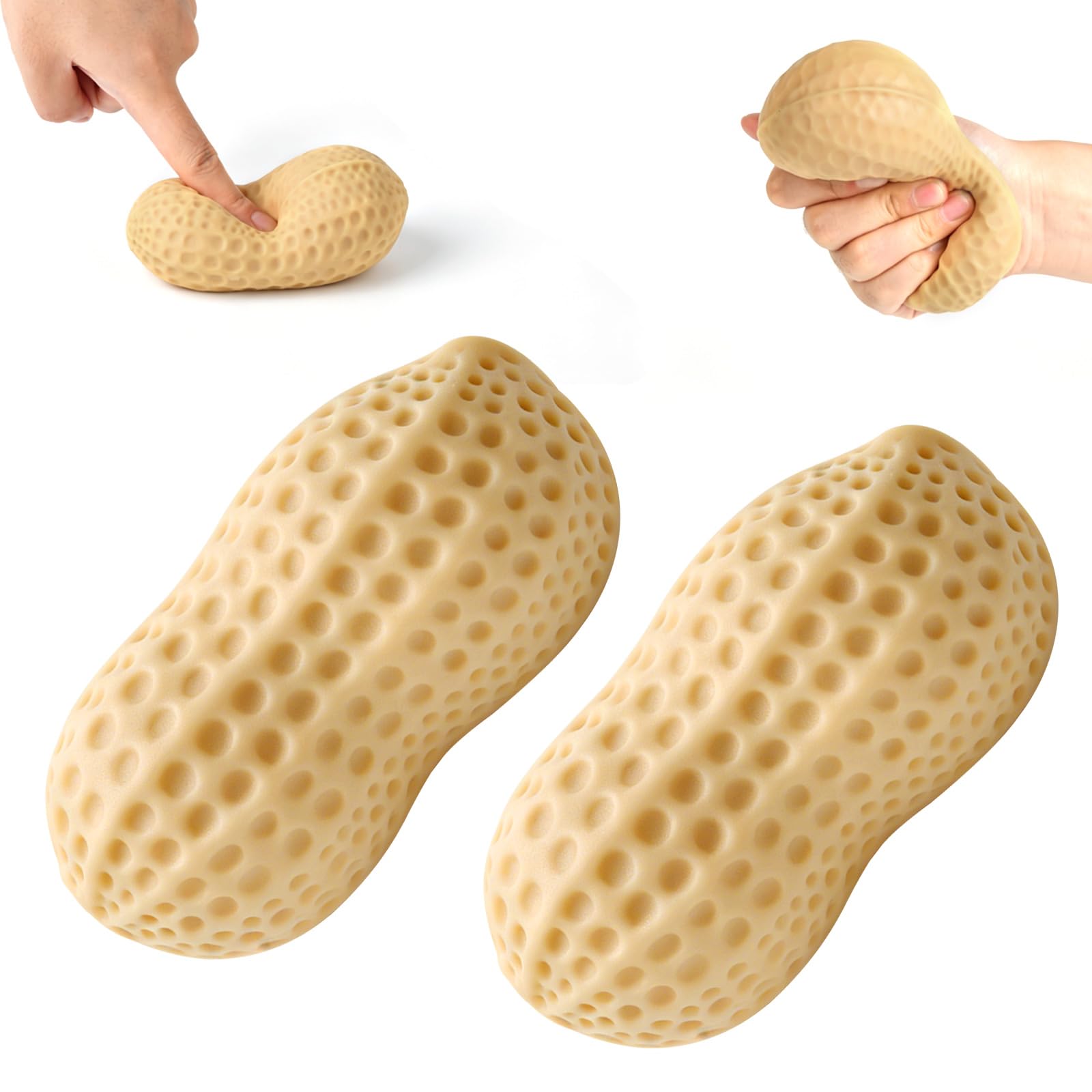 2PCS Peanut Squishy Fidget Toys, Soft Squeeze Stress Relief Balls, Cute Peanut Shape Slow Rising Sensory Toy for Anxiety Relief, Party Favors Gifts for Kids and Adults (T) â image 1