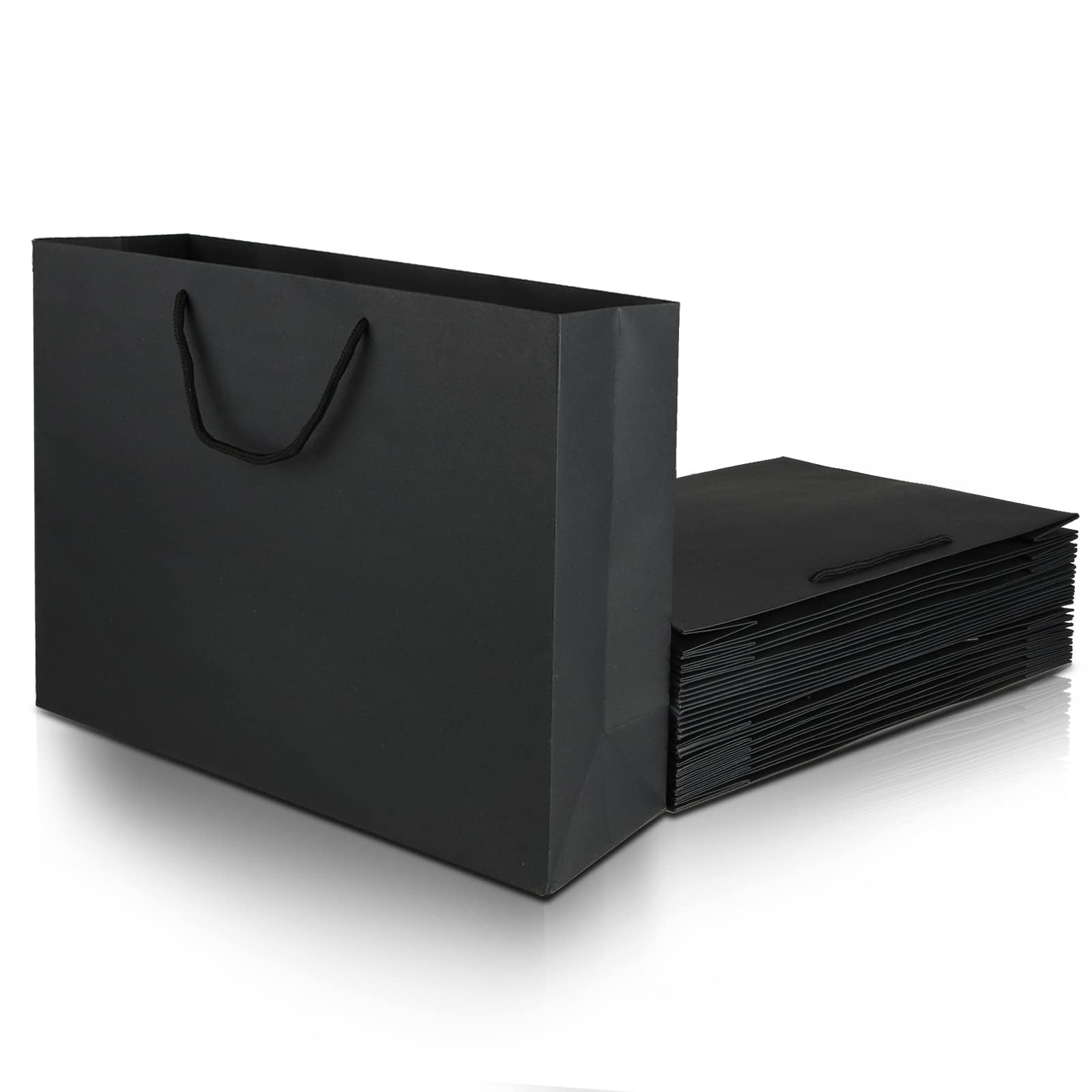 MUXHEL 24 pacchetti di sacchetti regalo di carta con manici, 40 x 12 x 28 cm nero grandi sacchetti di carta per feste, riutilizzabili sacchetti Kraft per shopping compleanno