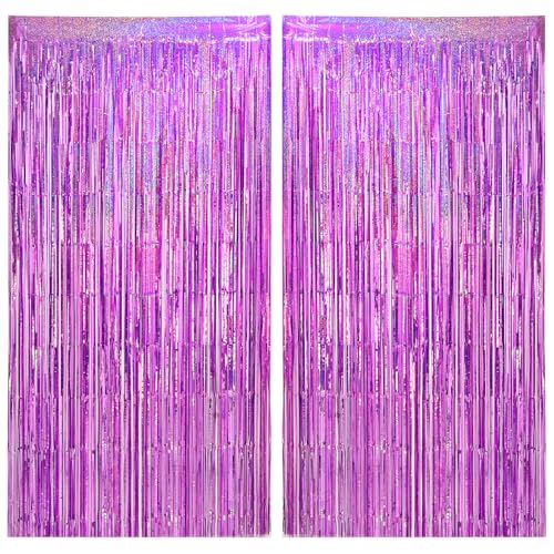 2 Pack Shiny Pink Foil Fringe Curtains | Party Streamers & Photo Booth Backdrop for Birthday, Wedding, Baby Shower, Bachelorette & Graduation