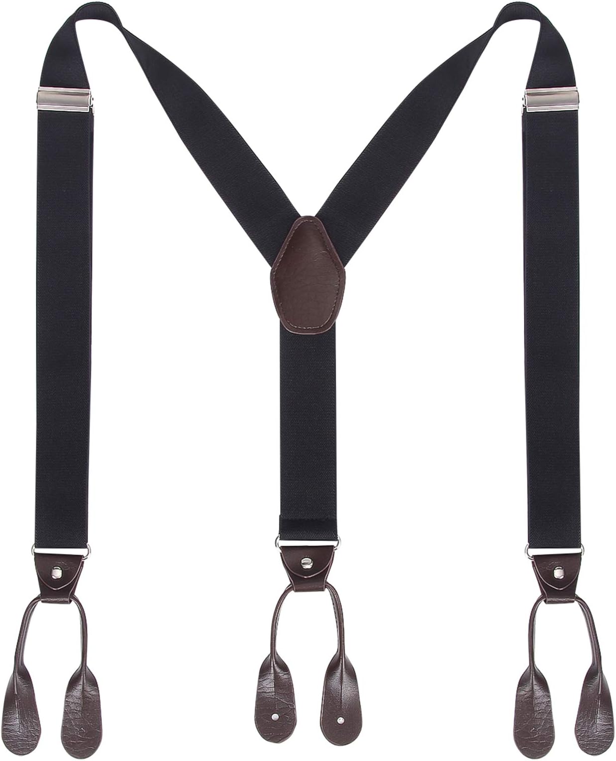 Mens Button End Suspenders Braces - 1.37 Inches Wide Y Shape Adjustable Button End Elastic Suspender