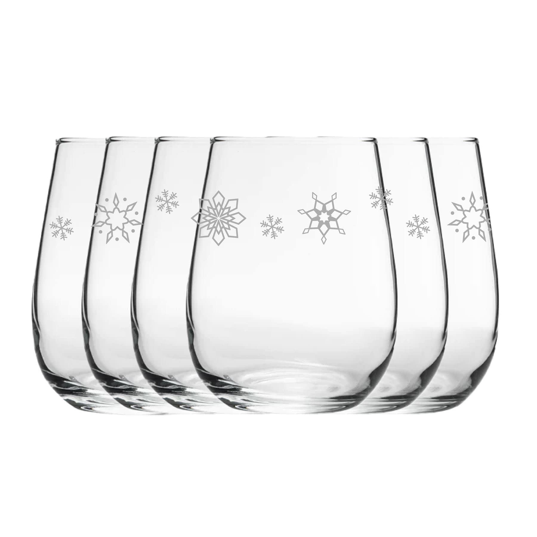 Lot de 6 verres à vin sans pied avec motif flocon de neige gravé, 360 ml, gravés au laser au Royaume-Uni, cadeau de Noël, cadeau pour elle, cadeau pour maman, grand-mère, tante