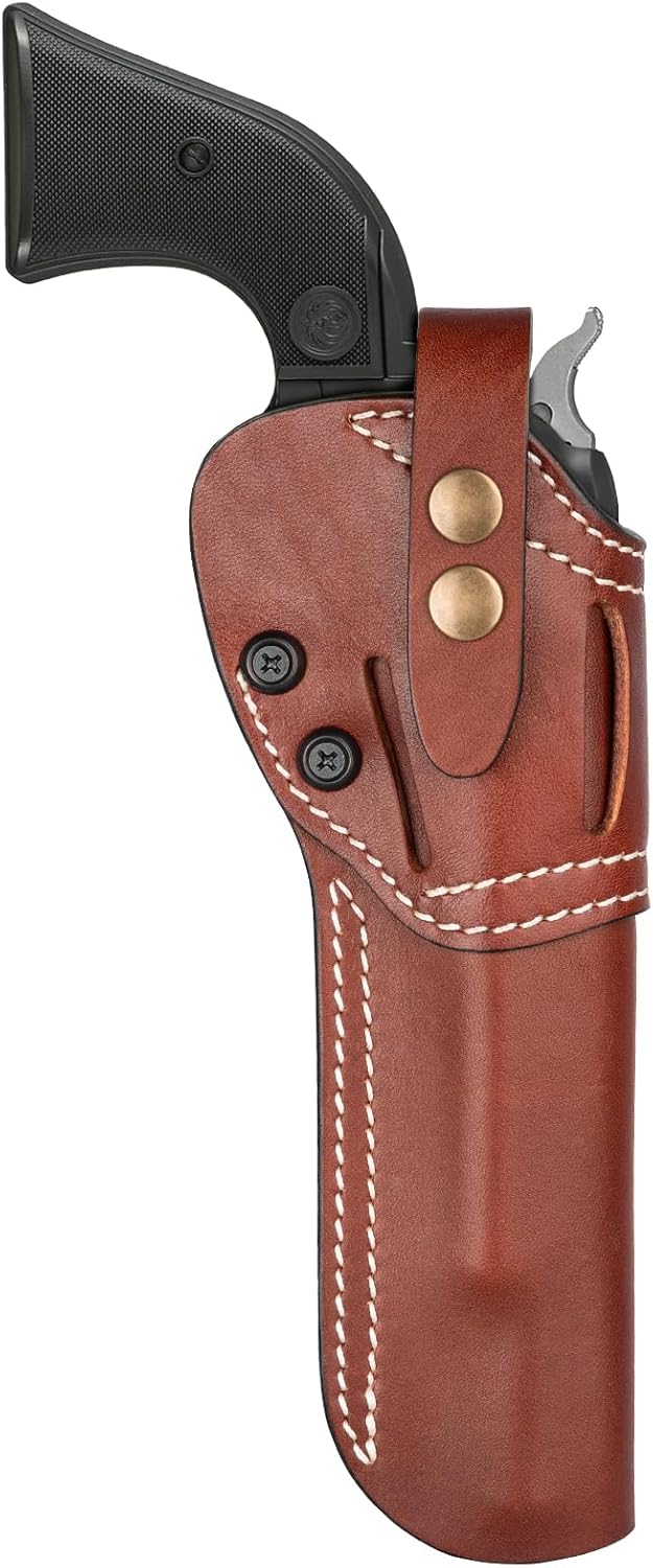Premium Single Six Leather 22 6.5 Inch Revolver Holster for Ruger Wrangler, Single Six, Heritage Rough Rider, Colt New Frontier and Similar Pistols, Adj. Retention, Ambidextrous, Deep Brown