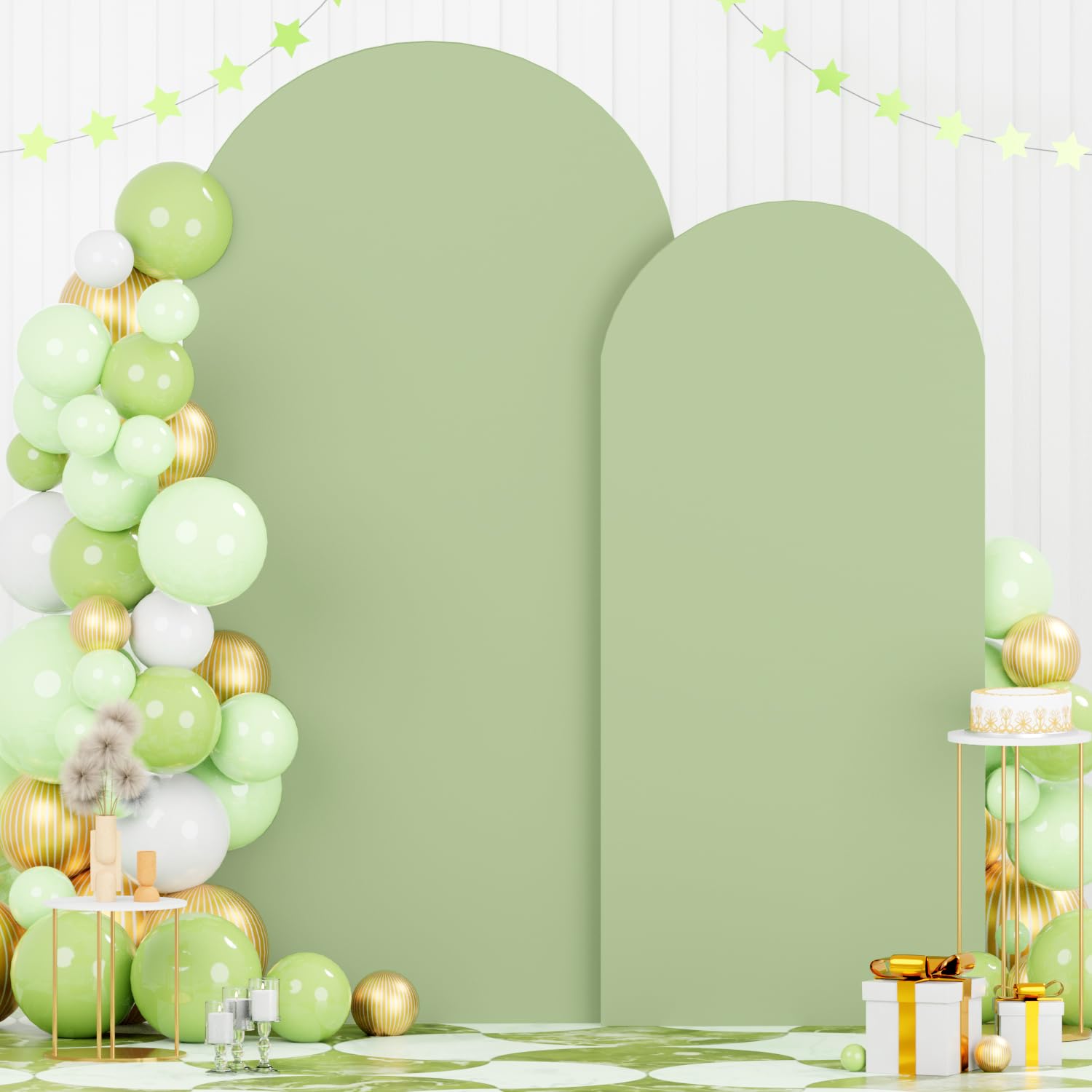 FOTSHARER Sage Green Spandex Arch Cover 6FT 7.2FT Arch Covers Stretchy Set of 2 Wedding Arch Stand Cover for Chiara Wall Round Top Arches Fabric Cover Garland for Graduation Party