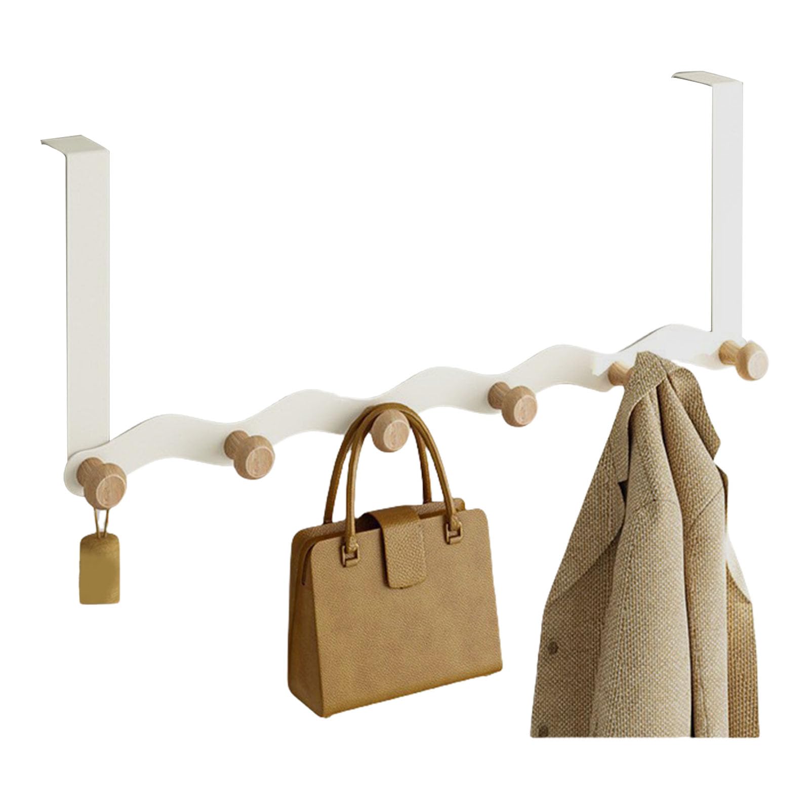 Tsophreniq Vertical Door Hooks Organiser Carbon Steel Frame Wooden Shelf for Hanging Clothes Hats Entryway Hanger Coats Bags Towels