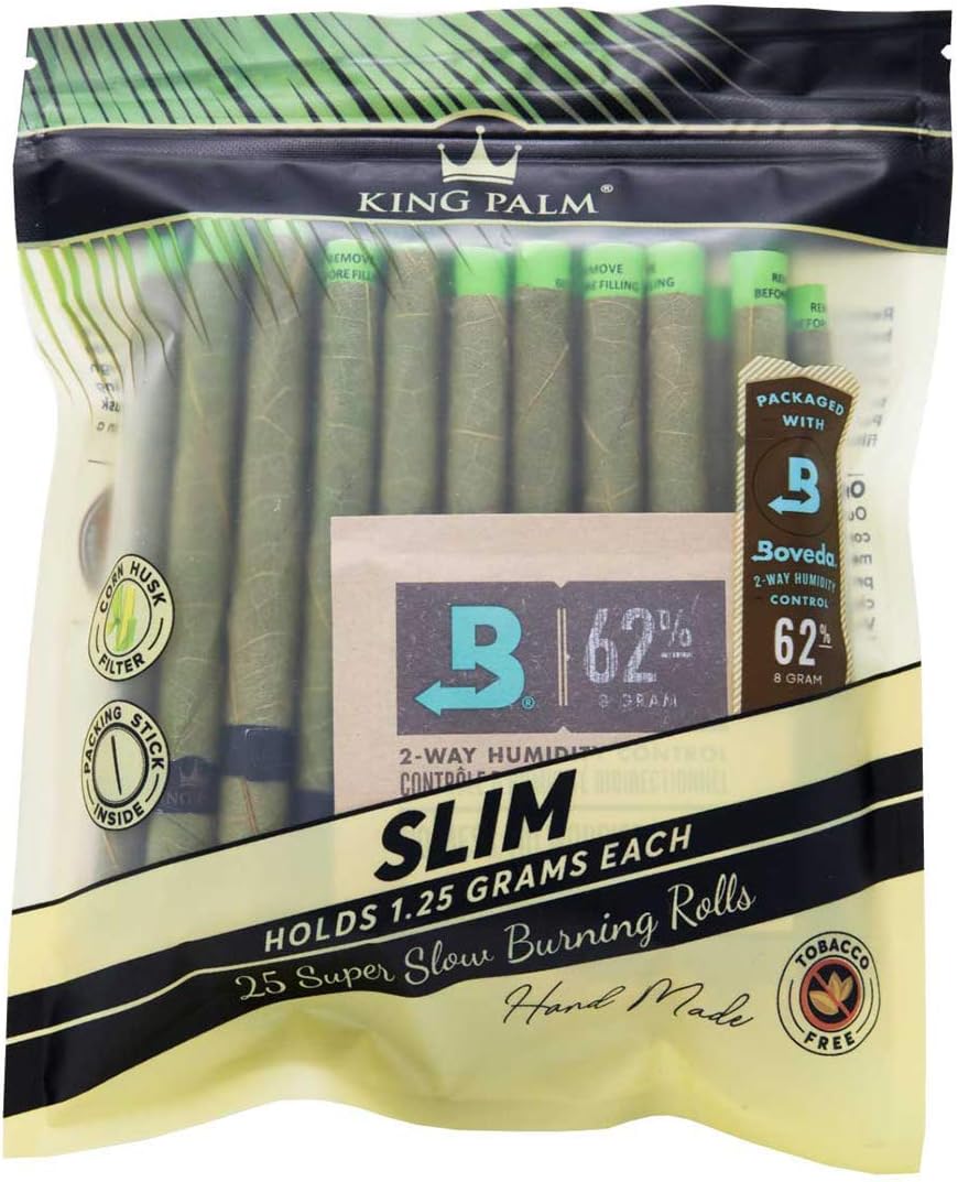 King Palm Slim Size Natural Pre Wrap Palm Leafs (1 Pack of 25, 25 Rolls Total) - Pre Rolled Cones - All Natural Cones - Corn Husk Filter - Preroll Cones - Prerolled Cones with Filter - Organic Cones