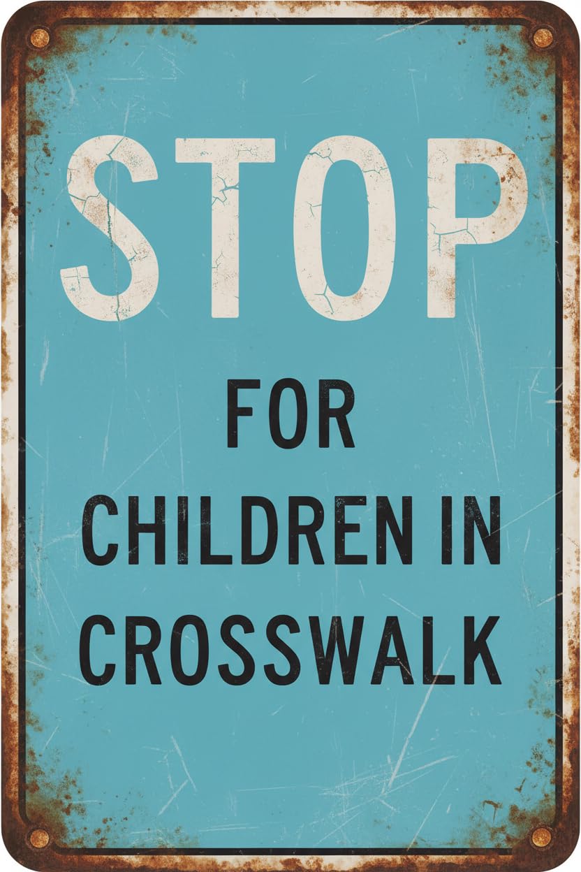 Stop For Children In Crosswalk Tin Sign, 8x12 Inch