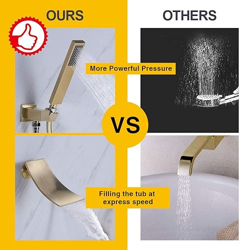 Miniatura 3 de DEOLER Grifo de bañera de montaje en pared con ducha de mano, grifo de baño de una sola manija, relleno de bañera de latón macizo, juego de grifos