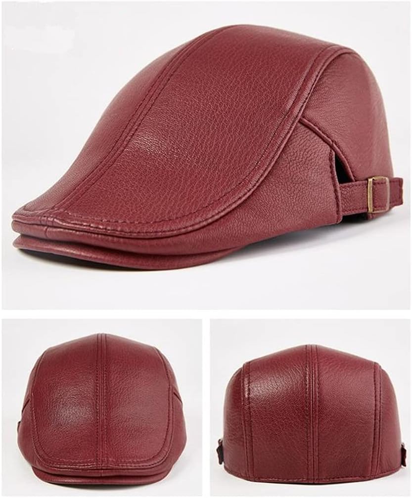Men Beret Hat Leather Flat Cap Autumn Winter Male Brown Adjustable Mens Caps