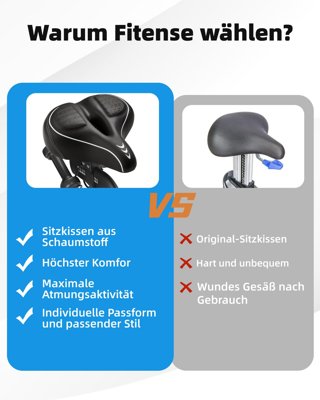 Fitense übergroßer Fahrradsitz, Bequemer Fahrradsitz, Fahrradsattel mit doppelter Stoßdämpfungskugel, Memory Foam, Montageschlüssel, für Peloton Bike & Bike+, Mountainbikes, für Männer und Frauen