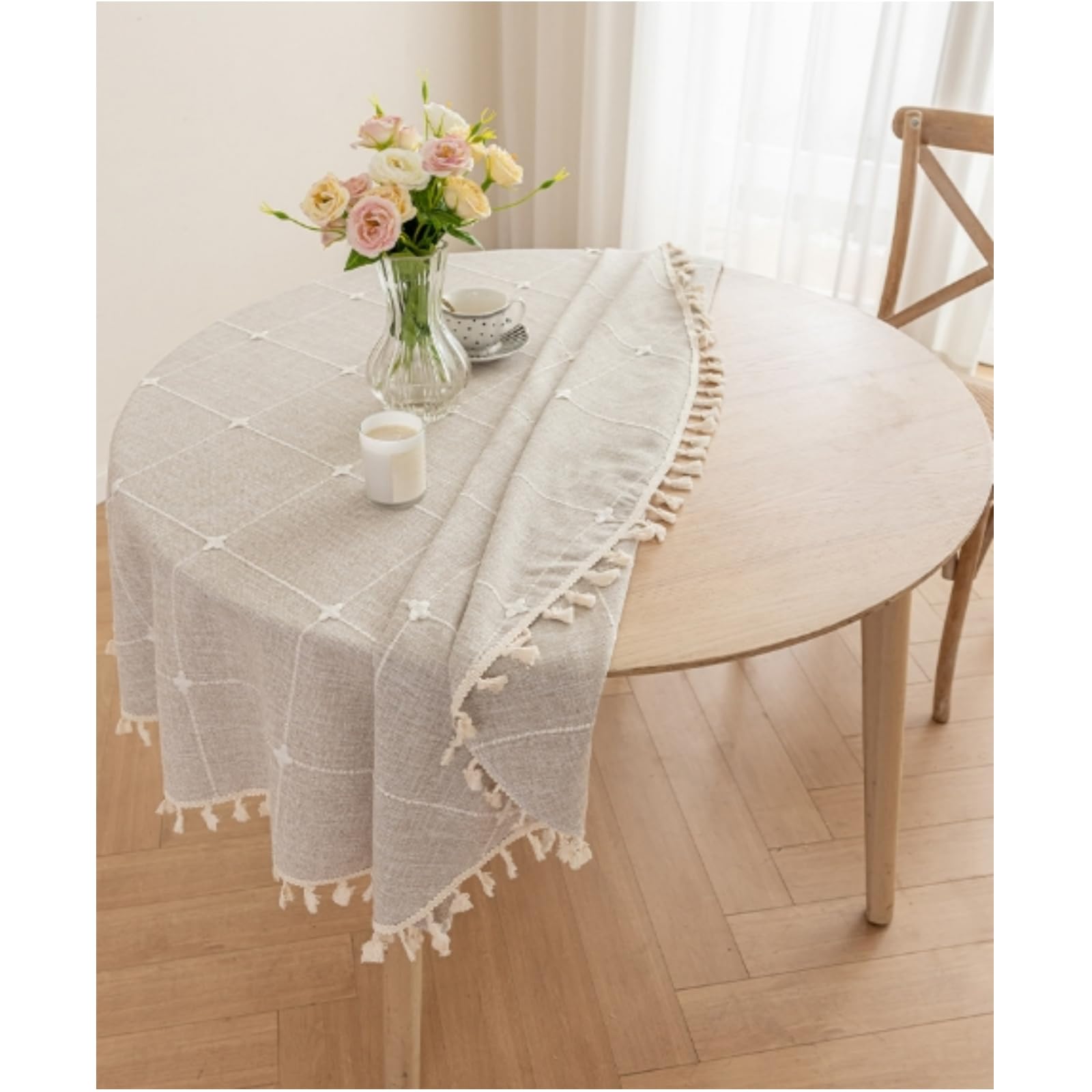 Tovaglia Antimacchia Tolla Rotonda, A Prova Di Polvere Plaids Con Tasselle, Copertura Tavolo In Poliestere Per Cucina Sala Da Pranzo Caffè Picnic Party-caffè-160cm