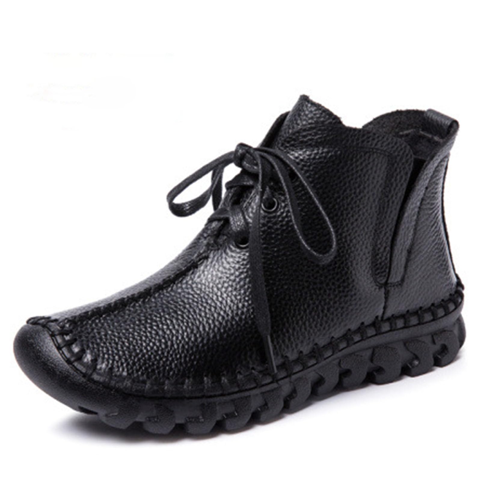 Myallfeet Womens Handmade Leather Lace Up Cow Tendon Soft Sole Leather Shoes Winter Outdoor Warm And Comfortable Anti