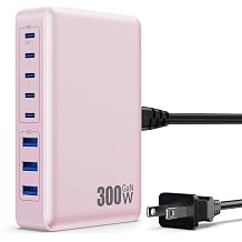 USB C Charger 300W USB C Charger Block, 8-Ports GaN IV Fast Charging Station Hub,PD 100W Laptop Charger Adapter,for MacBook Pro/Air/iPad/iPhone16/15/14/Apple Watch/DELL/Samsung for Home Office