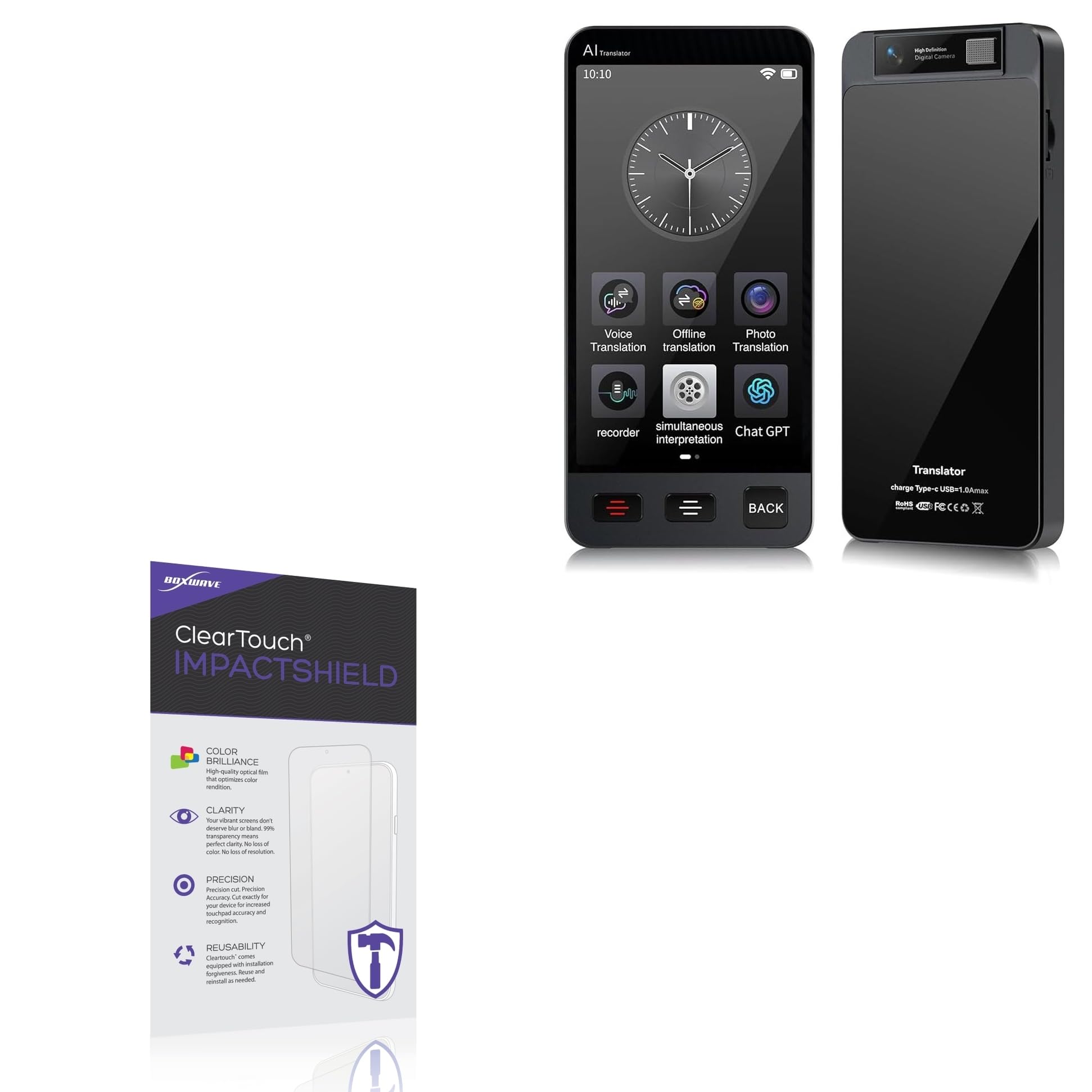 BoxWave Screen Protector Compatible with MINIBEAR M80 Language Translator (4 in) - ClearTouch ImpactShield (2-Pack), Impenetrable Screen Protector Flexible Film