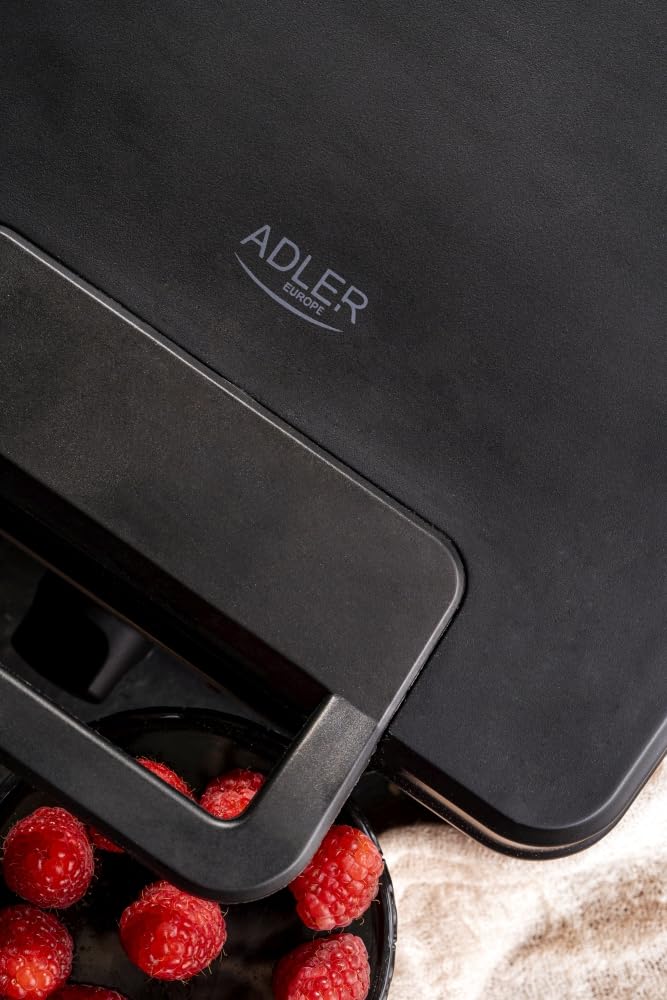 ADLER AD3049 Gofrera Profesional para 4 Gofres Belgas Gruesos, Placas Antiadherentes, Regulador de Temperatura, Waffle Maker Negro, 1800W