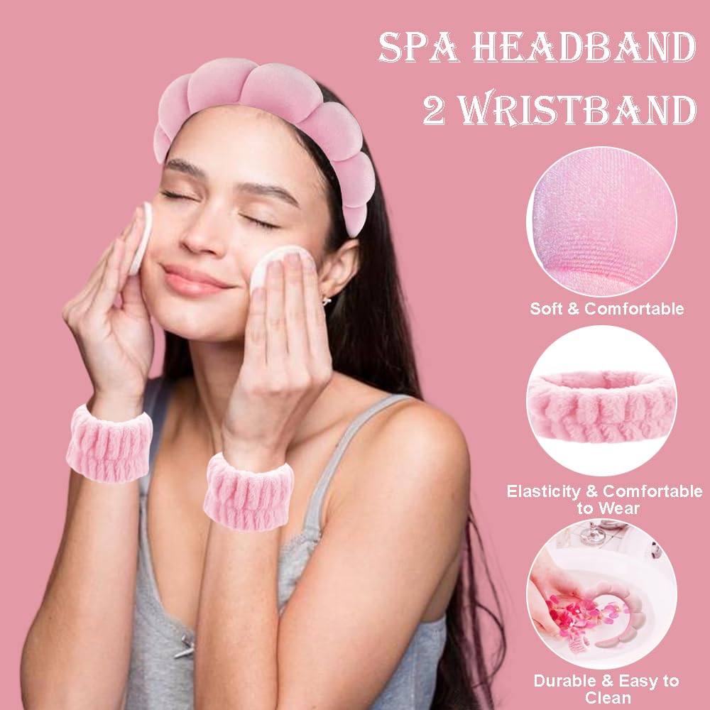 16pcs Spa Makeup Headband Set for Washing Face Bubble Skincare Headband, Face Washing Wristbands, Hair Claw Clips - Image 2