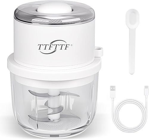 Picadora eléctrica de ajo, tazón de vidrio de 11.8 fl oz, mini procesador de alimentos, picadora portátil de verduras, cebolla y ajo, licuadora