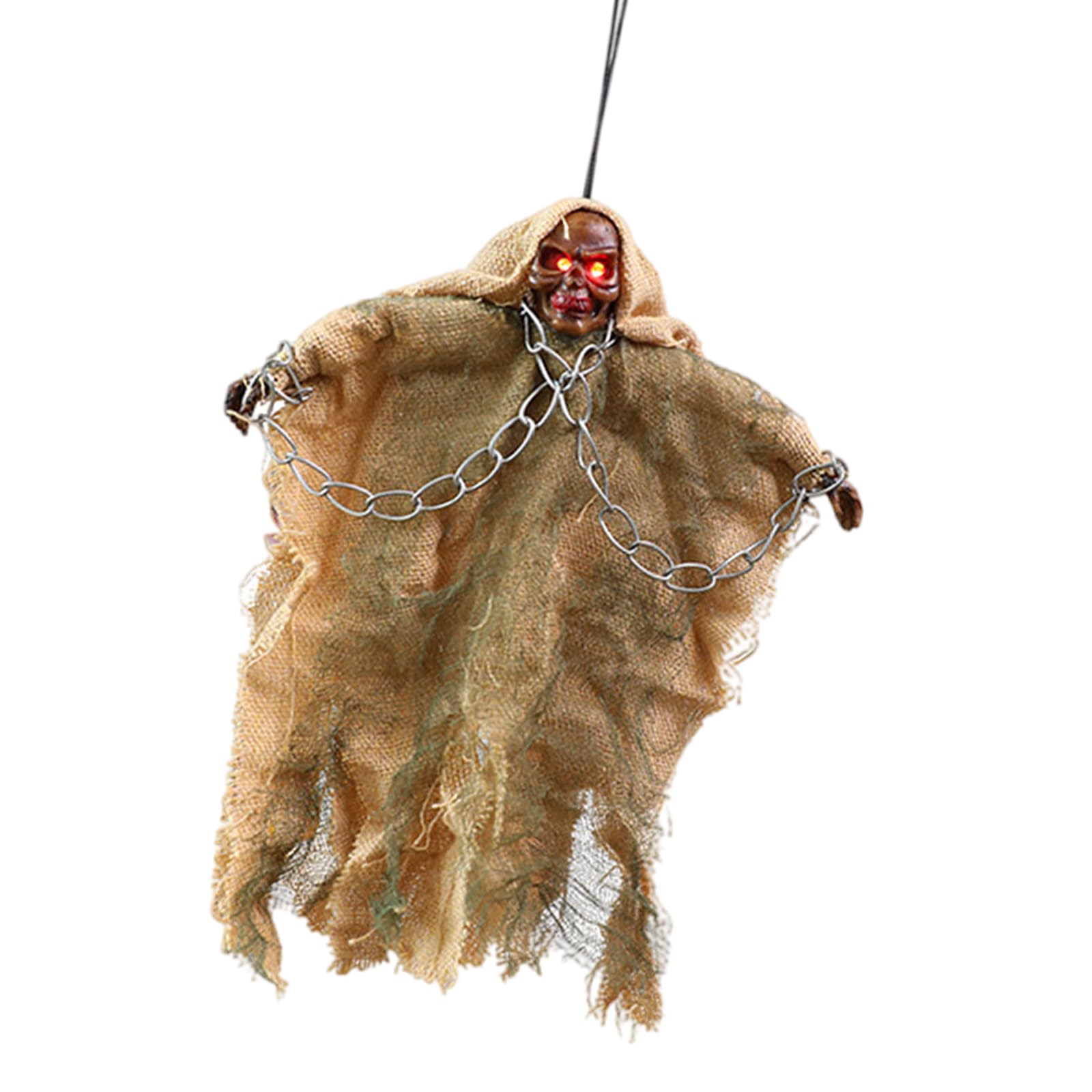 YROHGKPN Halloween Ghostly Witch Ceiling Decoration with Glowing LED Eye Skeleton Hanging Ornament for Garden Doorway Yard Broom Ornament