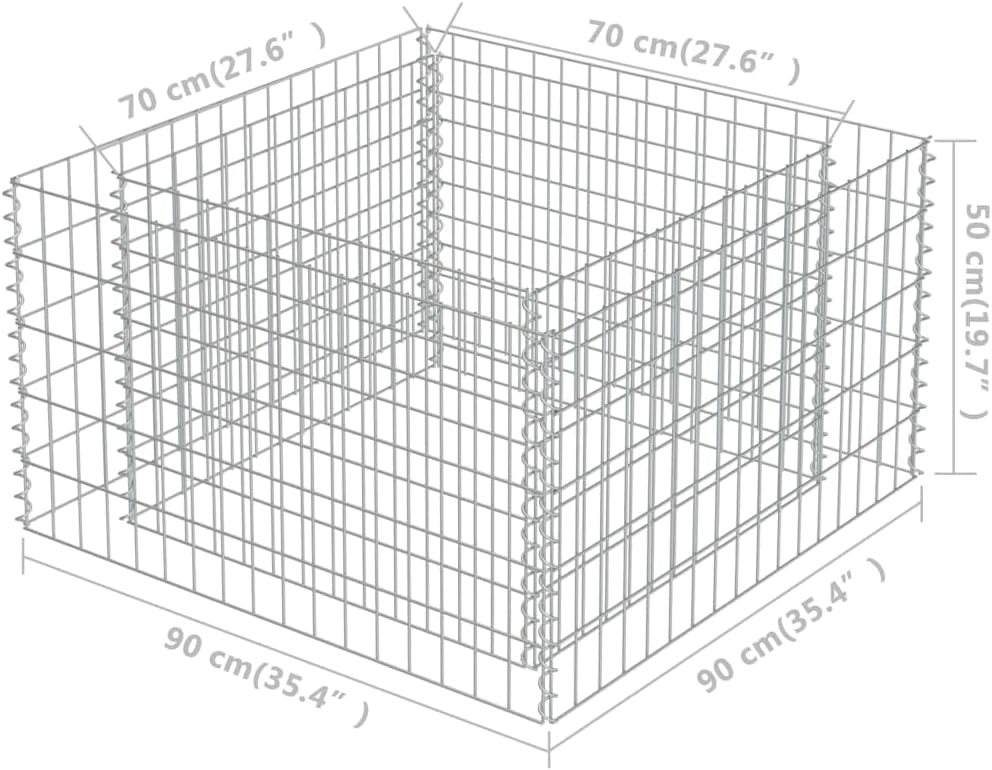 vidaXL Gabion Raised Bed Outdoor Gardening Backyard Park Stone Cage Basket Landscape Garden Planter Container Flower Box Galvanized Steel 35.4"