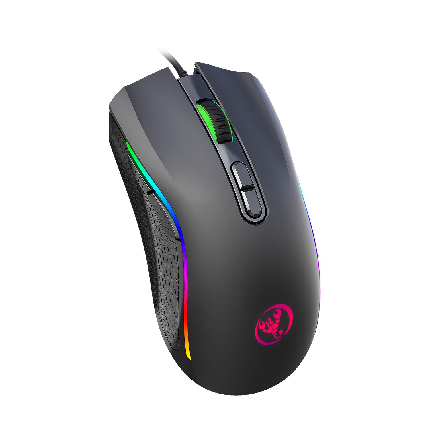 TKOOFN RGB Gaming Mouse, 6 DPI (1000/1600/2400/3200/4800/7200) Optical LED Wired Mouse with Programmable 7 Keys RGB Marquee Effect Light, Ideal for Computer Games & Daily Use