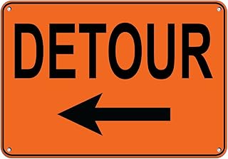 Left Arrow Detour Style 2 Traffic Sign Aluminum Metal Sign 10 in x 14 in