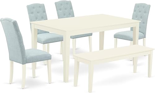 Miniatura 14 de East West Furniture CACE7-LWH-15 - Juego de mesa y sillas de cocina de 7 piezas consta de una mesa de comedor rectangular y 6 sillas de comedor