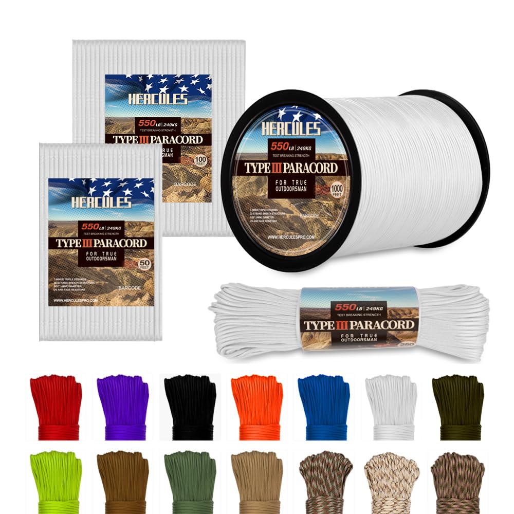 HERCULES Cuerda de paracaídas Tipo III Paracord 550, Cuerda de paracaídas de 50 pies, Color marrón Desierto para Cuerda de Camping, Cuerda de Supervivencia — view 16