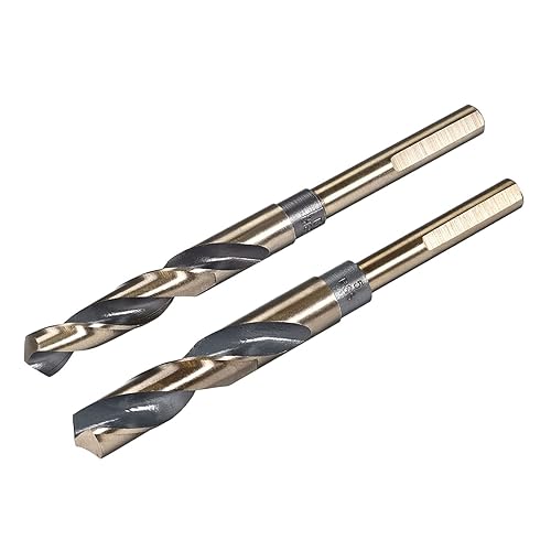 uxcell Juego de brocas de vástago reducido, 0.512 in y 0.591 in recubierto de nitruro de titanio de alta velocidad 4341 herramienta de perforación