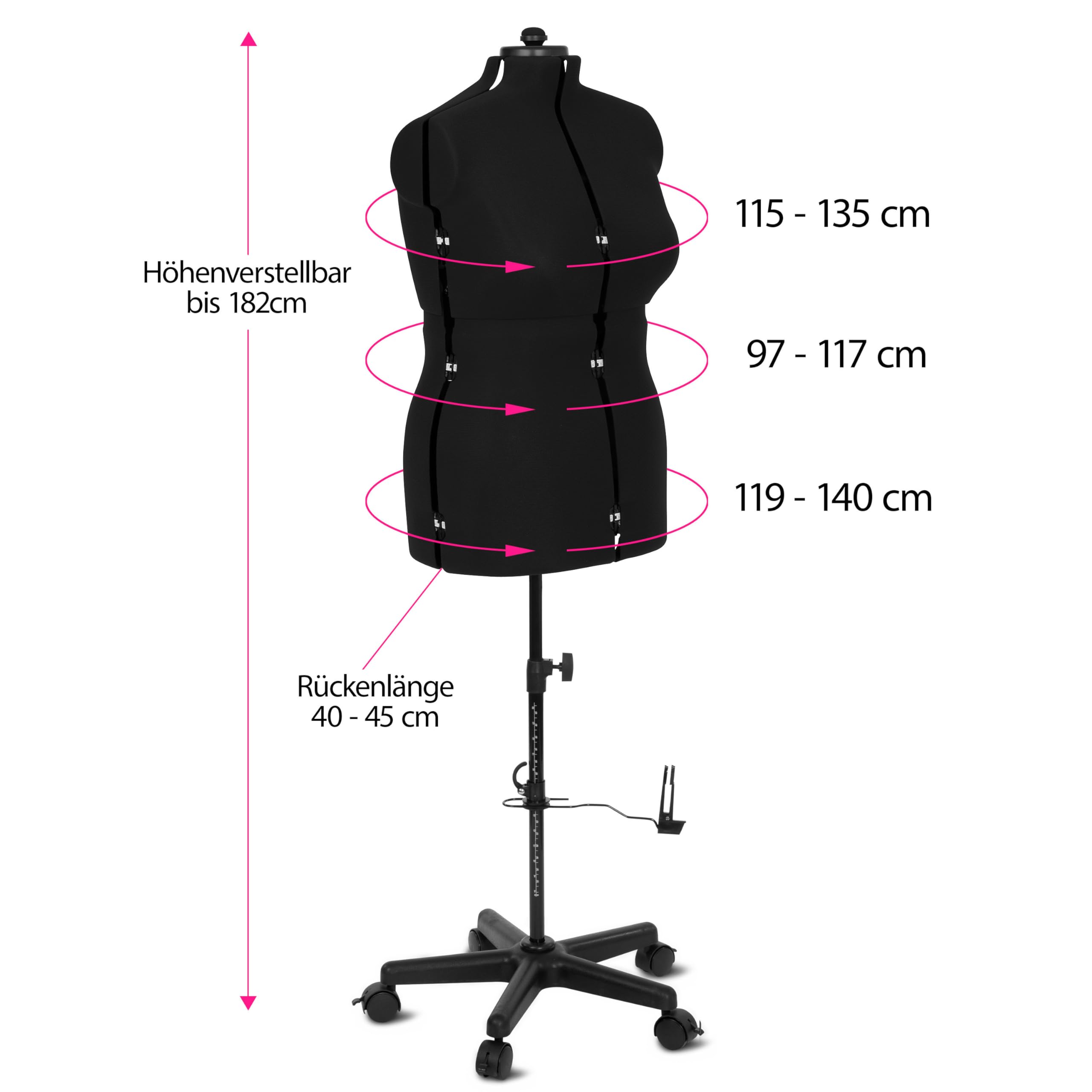 Schneiderpuppe Supa Fit L mit Rollen Schwarz – Verstellbare Schneiderbüste Größe 46–52 mit 12 Einstellrädern & Metallstativ