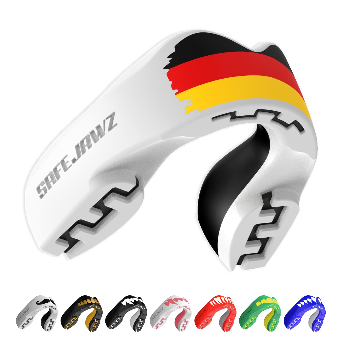 SAFEJAWZ Deutschlandfahne Sport Zahnschutz Erwachsene und Kinder Sport Mundschutz Für alle Vollkontakt-Sportarten einschließlich Rugby, MMA, Kampfsport, Kickboxen, Judo, Hockey & Boxe