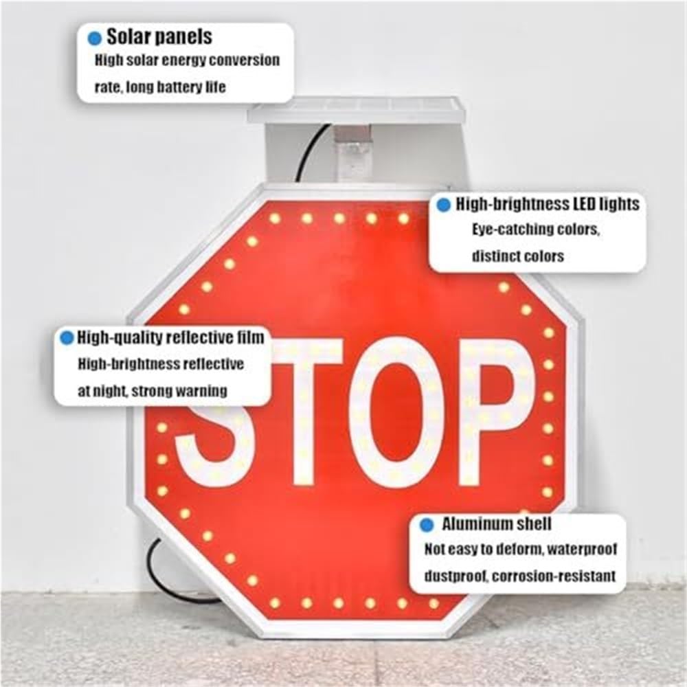 Solarny migający znak stop LED, odblaskowy, odporny na rdzę aluminiowy ośmiokątny znak drogowy dla bezpieczeństwa ulicznego