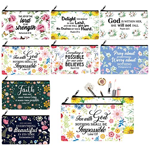Talltalk 8 Pcs Christian Gifts for Women Religious Gifts Christian Cosmetic Bags Inspirational Bible Verse Pencil Pouch Makeup Bags with Zipper for Travel Women Mothers Day(Novelty Pattern)